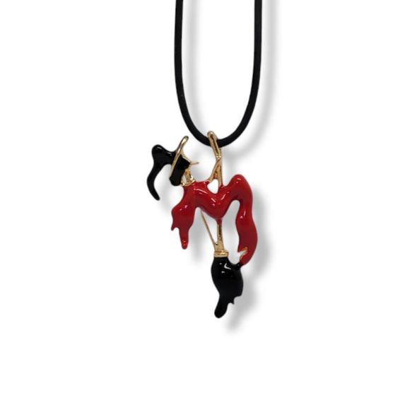 Red and Black Enamel Goldtone Flying Witch on Broomstick Brooch Pendant combo - Picture 2 of 4